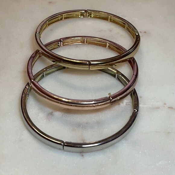 Multi-Tone Metal Stacking Stretch Bracelets - Picture 1 of 4